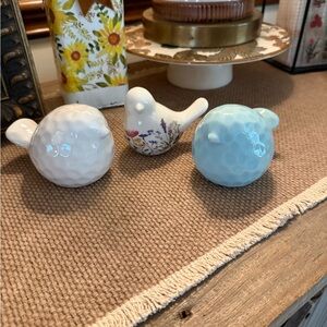 3~Hobby Lobby Ceramic Bird Figurines~White & Blue Floral~farmhouse~Cottage core